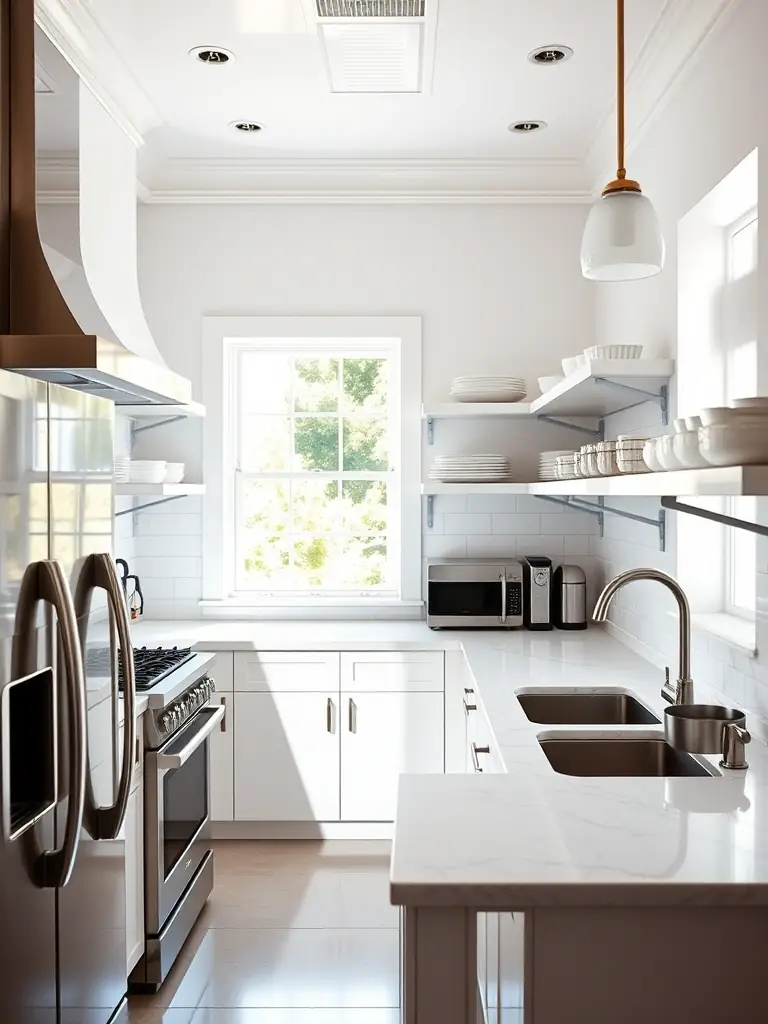 A modern kitchen with gleaming countertops and stainless steel appliances, reflecting the thoroughness of Katie The Maid Co.'s kitchen cleaning service.